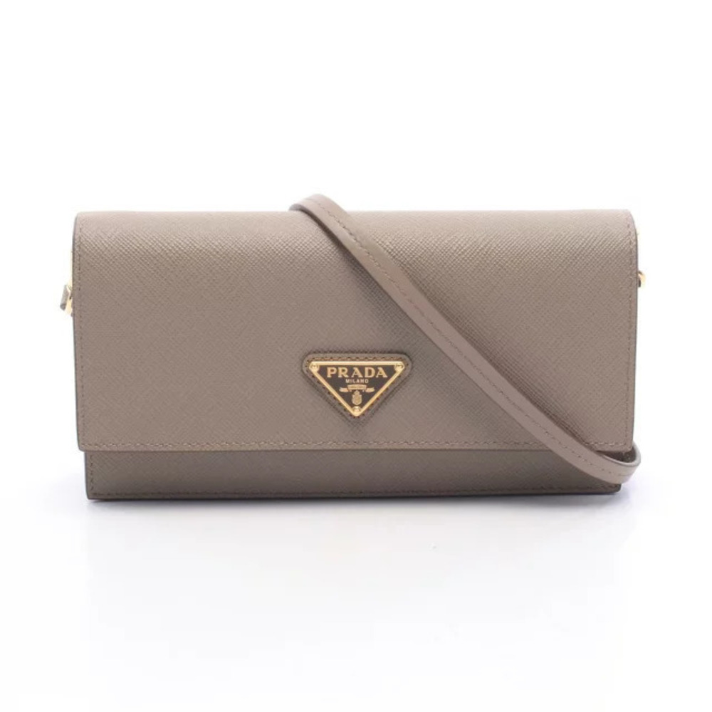 Prada Saffiano Triangle Leather Shoulder Bag Beige Tan